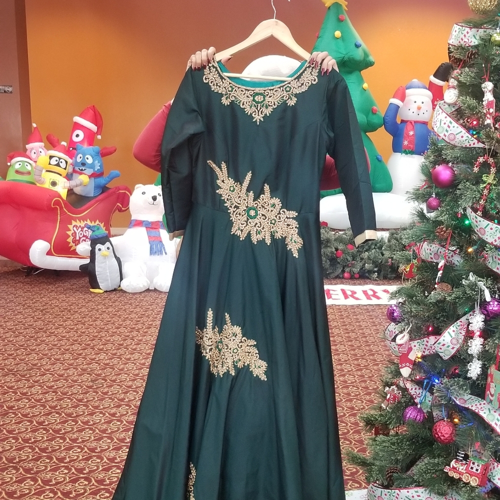 Silk custom made dress with embroidery.